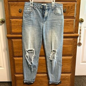 Forever 21 distressed high waisted mom blue jeans